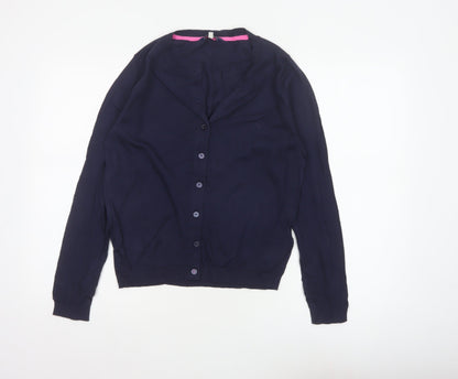 Joules Women Blue UK 12 Cotton Button-Up Round Neck Cardigan
