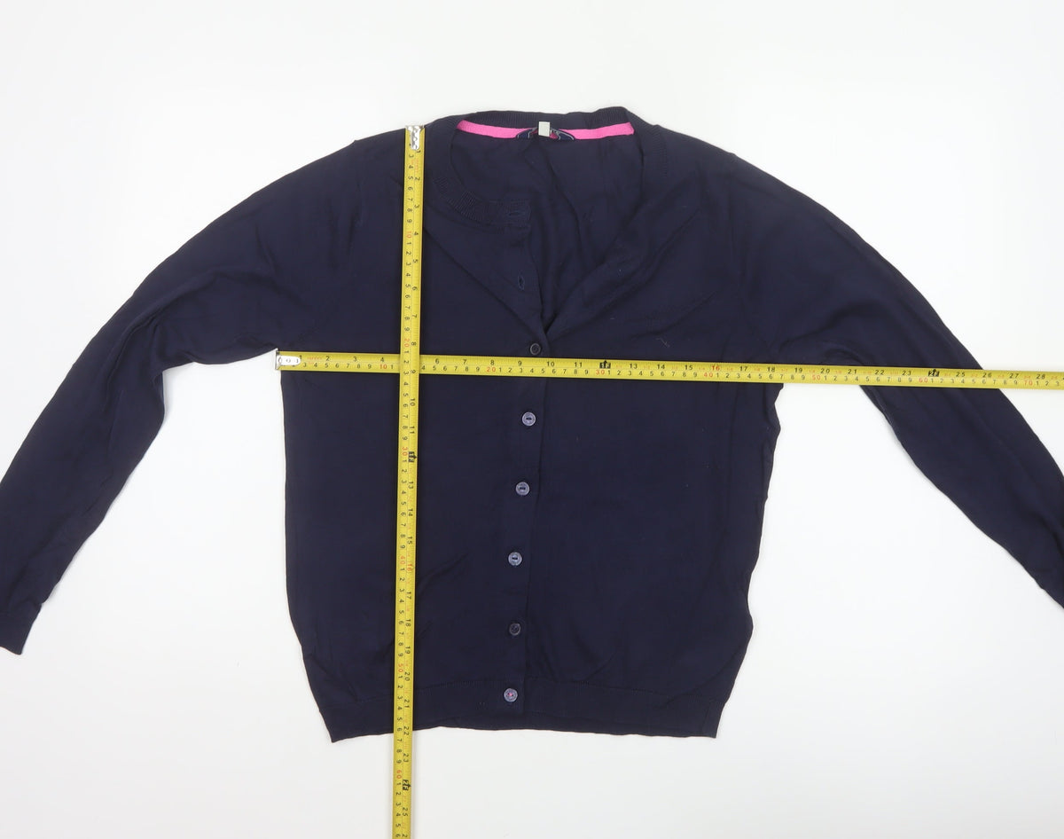 Joules Women Blue UK 12 Cotton Button-Up Round Neck Cardigan