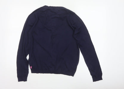 Joules Women Blue UK 12 Cotton Button-Up Round Neck Cardigan