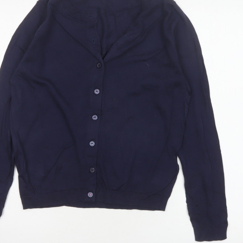 Joules Women Blue UK 12 Cotton Button-Up Round Neck Cardigan