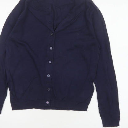 Joules Women Blue UK 12 Cotton Button-Up Round Neck Cardigan
