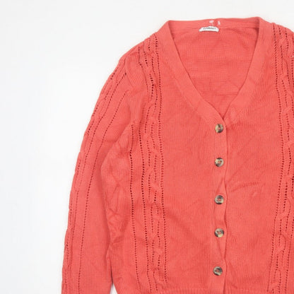 Damart Women Pink Size 14 Cable Knit V-Neck Button Cardigan