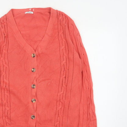 Damart Women Pink Size 14 Cable Knit V-Neck Button Cardigan