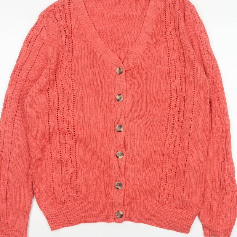 Damart Women Pink Size 14 Cable Knit V-Neck Button Cardigan