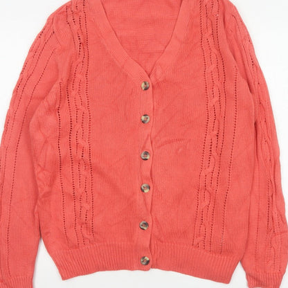 Damart Women Pink Size 14 Cable Knit V-Neck Button Cardigan
