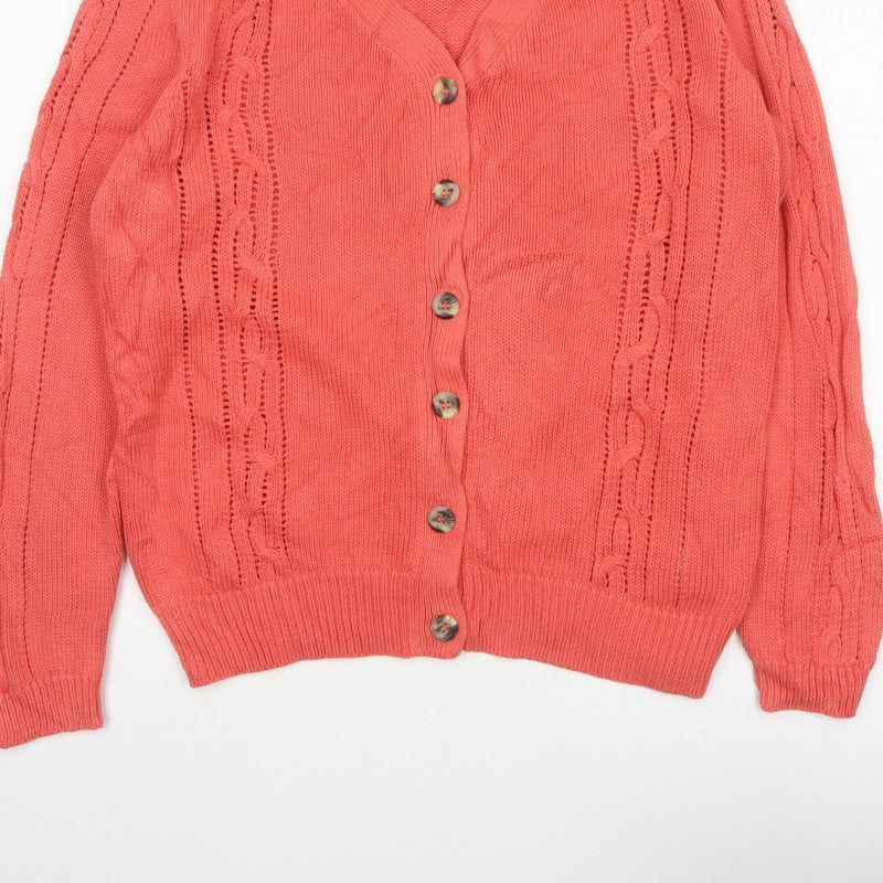 Damart Women Pink Size 14 Cable Knit V-Neck Button Cardigan