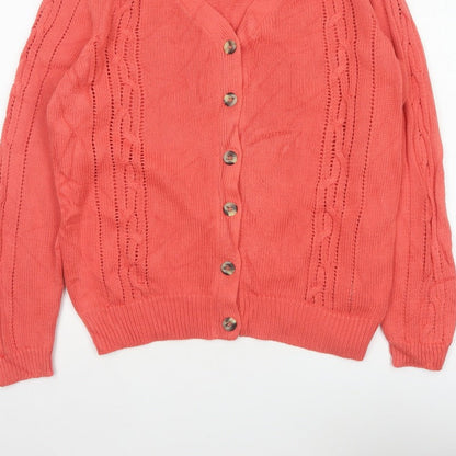 Damart Women Pink Size 14 Cable Knit V-Neck Button Cardigan