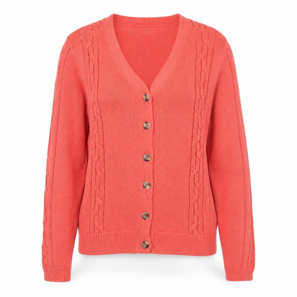 Damart Women Pink Size 14 Cable Knit V-Neck Button Cardigan