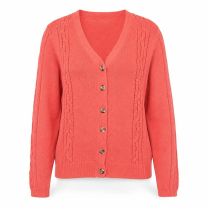 Damart Women Pink Size 14 Cable Knit V-Neck Button Cardigan