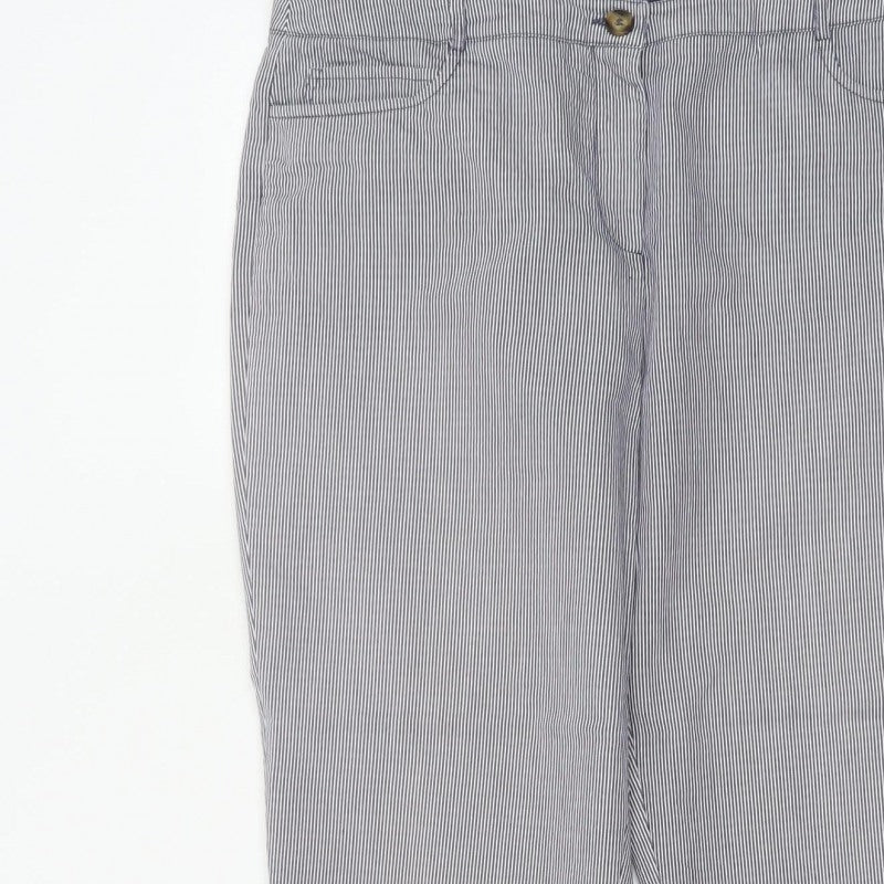Jaeger Women Blue Pinstripe Chino Trousers UK 14 Tapered Cuffed