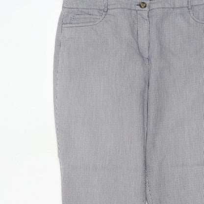 Jaeger Women Blue Pinstripe Chino Trousers UK 14 Tapered Cuffed