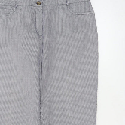 Jaeger Women Blue Pinstripe Chino Trousers UK 14 Tapered Cuffed