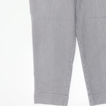 Jaeger Women Blue Pinstripe Chino Trousers UK 14 Tapered Cuffed