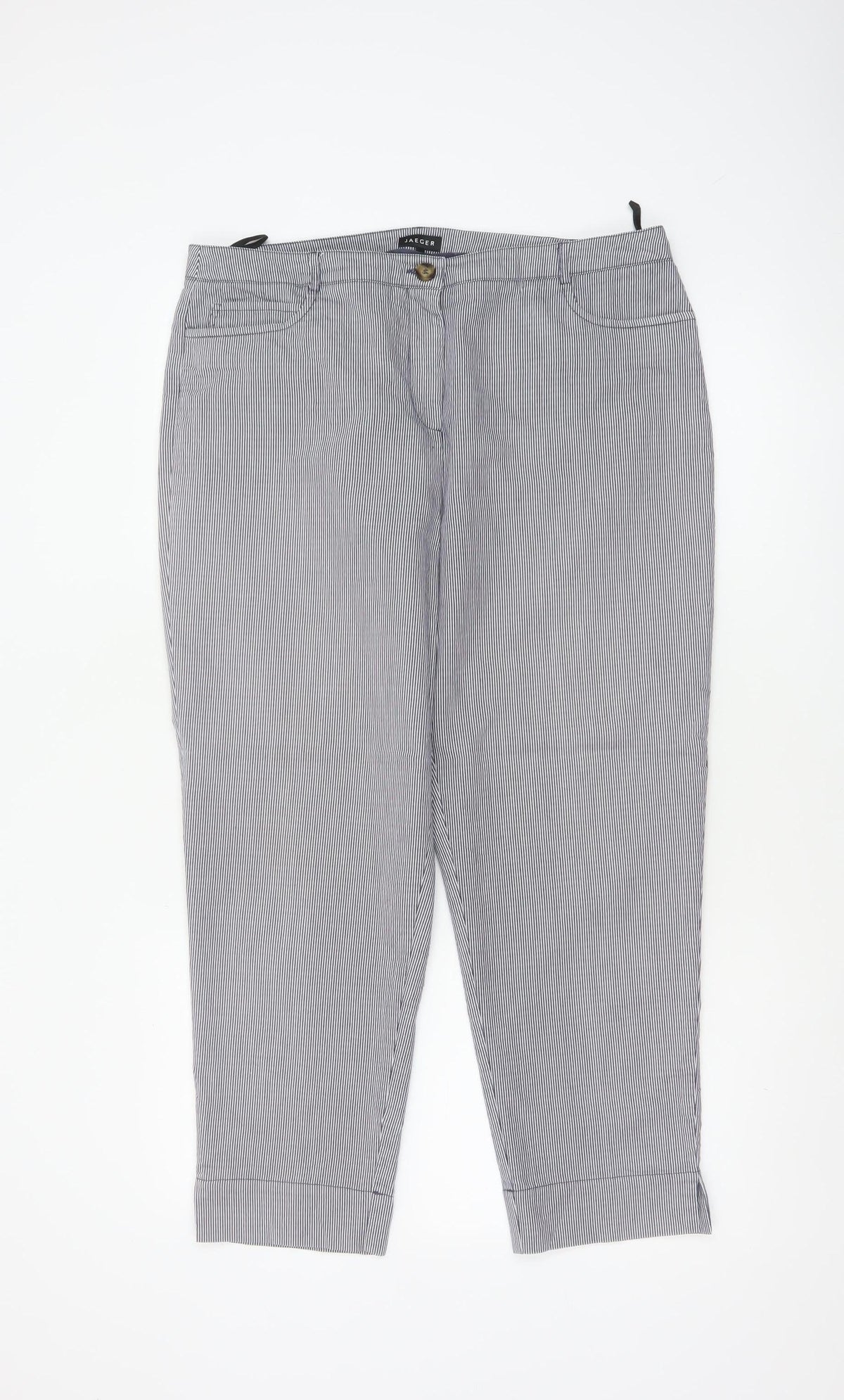 Jaeger Women Blue Pinstripe Chino Trousers UK 14 Tapered Cuffed