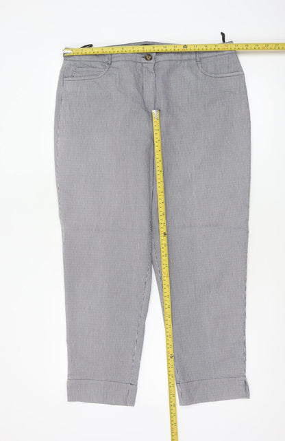 Jaeger Women Blue Pinstripe Chino Trousers UK 14 Tapered Cuffed