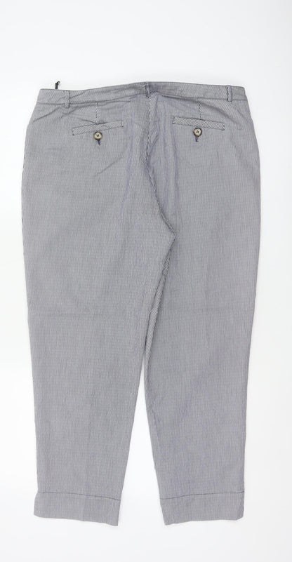 Jaeger Women Blue Pinstripe Chino Trousers UK 14 Tapered Cuffed