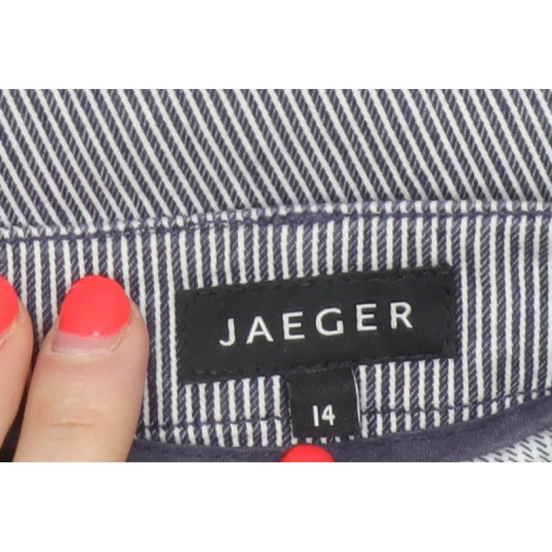 Jaeger Women Blue Pinstripe Chino Trousers UK 14 Tapered Cuffed