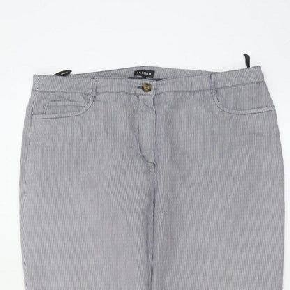 Jaeger Women Blue Pinstripe Chino Trousers UK 14 Tapered Cuffed