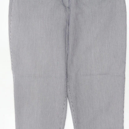 Jaeger Women Blue Pinstripe Chino Trousers UK 14 Tapered Cuffed