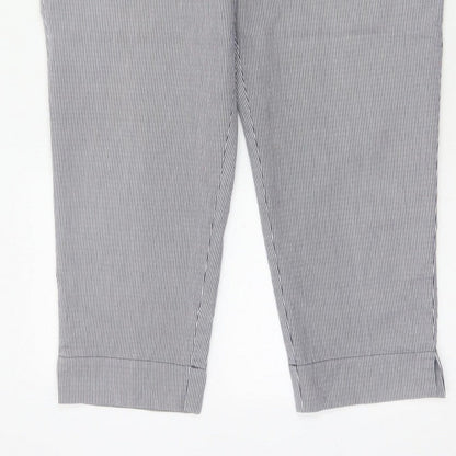 Jaeger Women Blue Pinstripe Chino Trousers UK 14 Tapered Cuffed