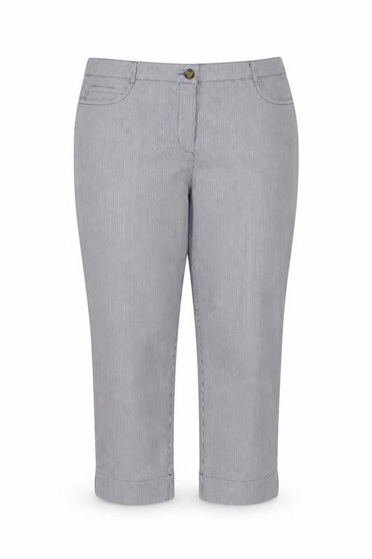 Jaeger Women Blue Pinstripe Chino Trousers UK 14 Tapered Cuffed