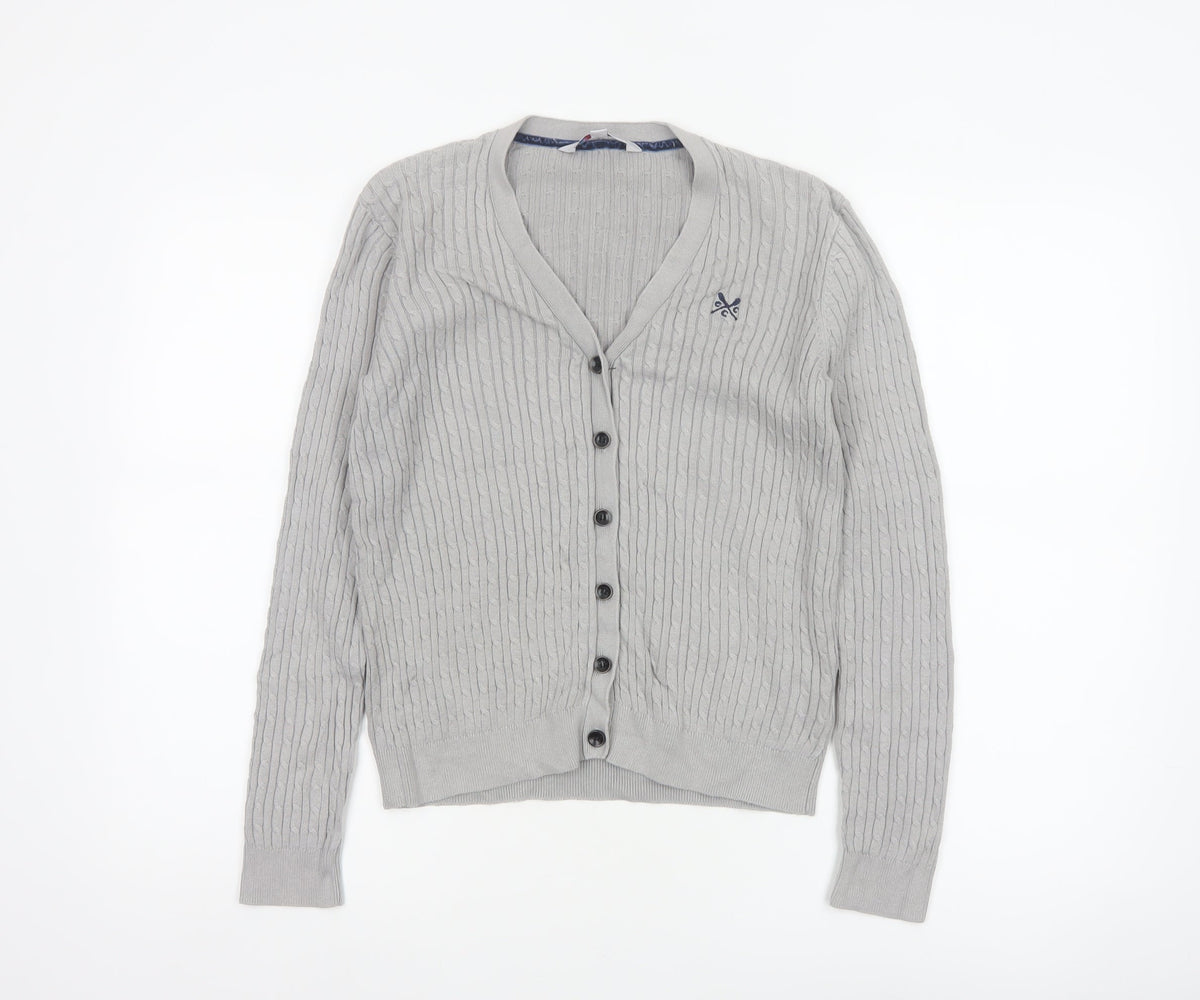 Crew Clothing Co. Women’s Grey Size 10 Cable Knit V-Neck Cardigan