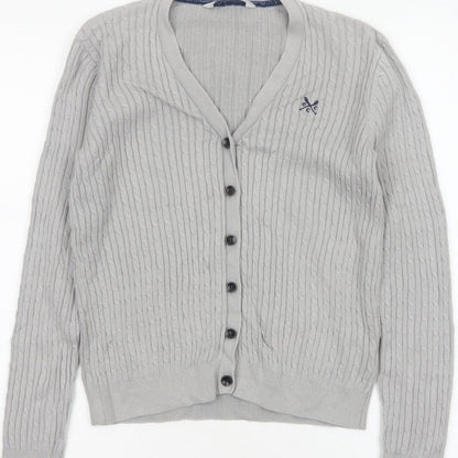 Crew Clothing Co. Women’s Grey Size 10 Cable Knit V-Neck Cardigan
