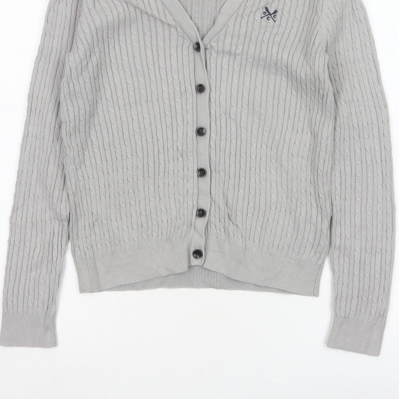 Crew Clothing Co. Women’s Grey Size 10 Cable Knit V-Neck Cardigan