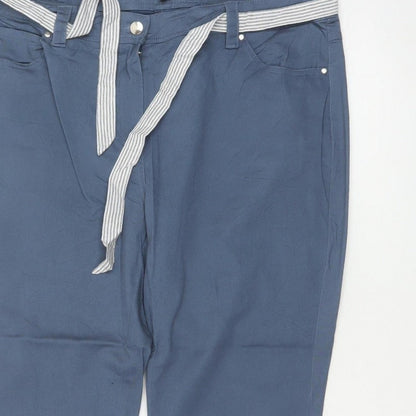 First Avenue Women’s Blue Size 14 Tapered Belted Trousers