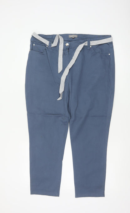 First Avenue Women’s Blue Size 14 Tapered Belted Trousers