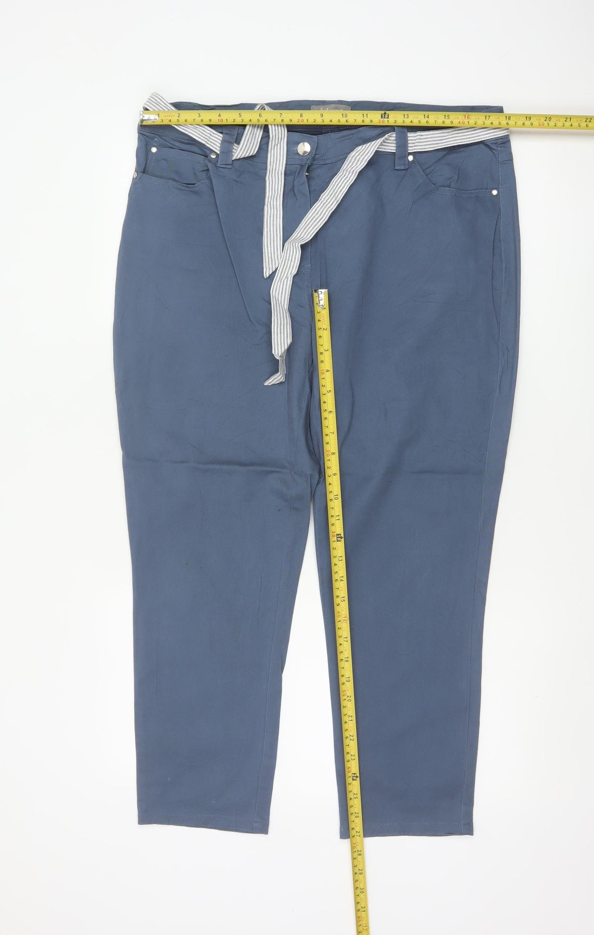 First Avenue Women’s Blue Size 14 Tapered Belted Trousers
