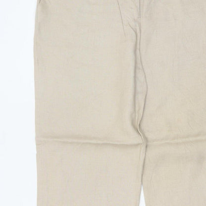 Planet Women Beige UK 14 100% Linen Pleated Straight Tailored Trousers