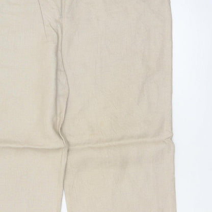 Planet Women Beige UK 14 100% Linen Pleated Straight Tailored Trousers