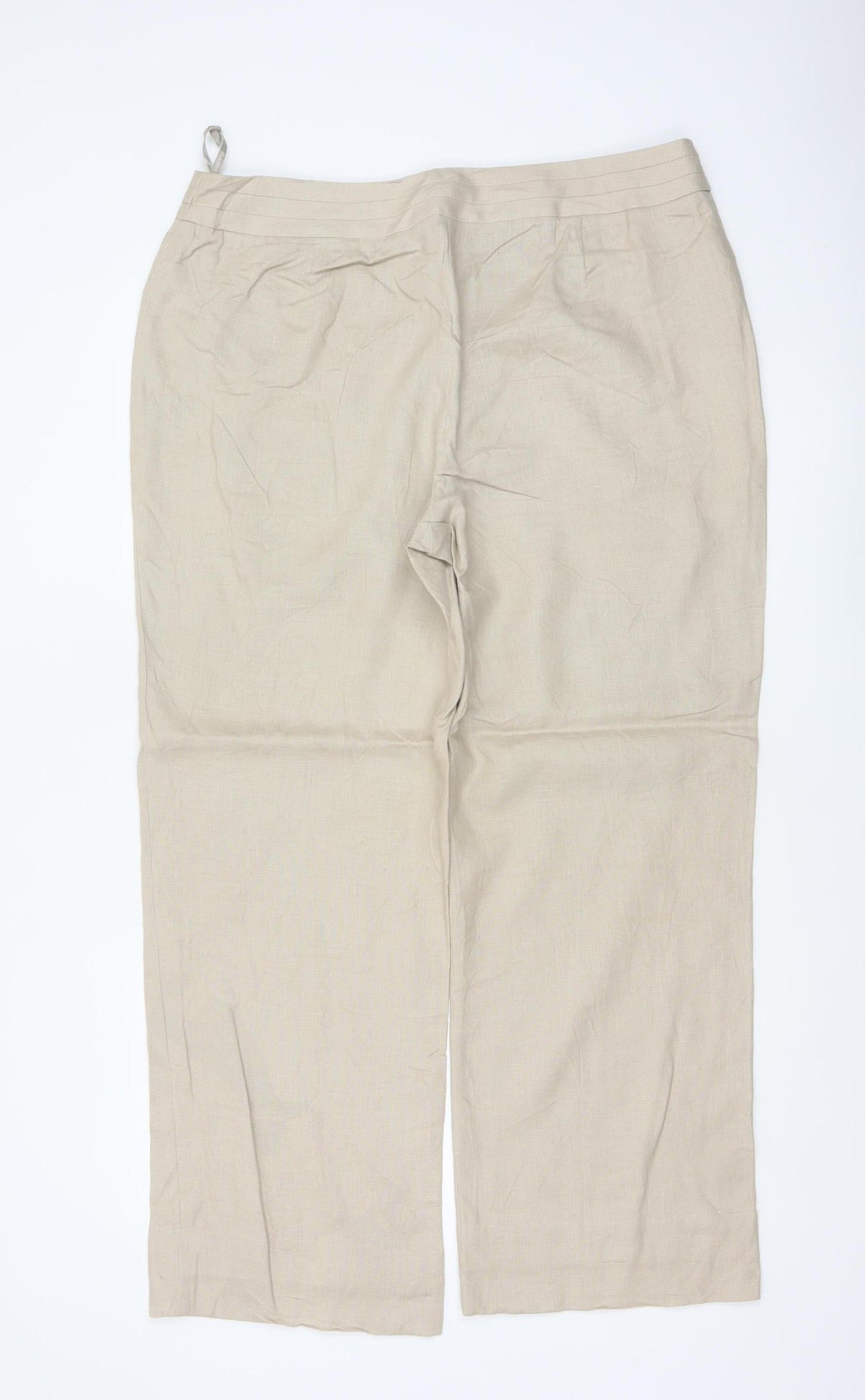 Planet Women Beige UK 14 100% Linen Pleated Straight Tailored Trousers