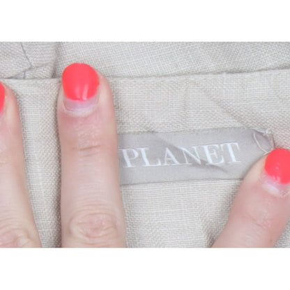 Planet Women Beige UK 14 100% Linen Pleated Straight Tailored Trousers