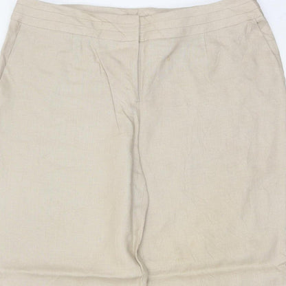 Planet Women Beige UK 14 100% Linen Pleated Straight Tailored Trousers