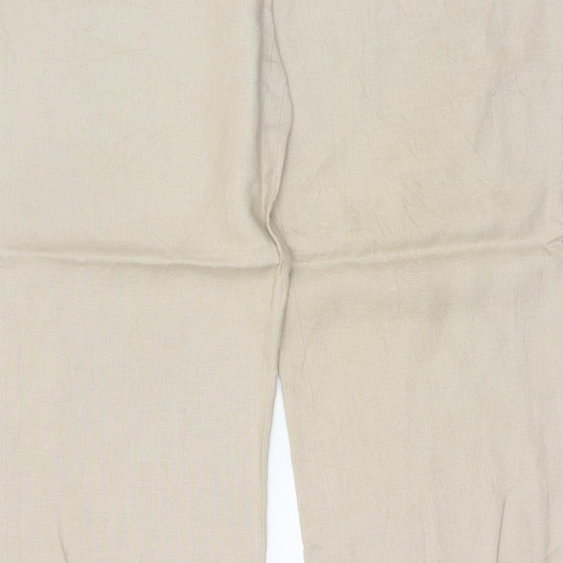 Planet Women Beige UK 14 100% Linen Pleated Straight Tailored Trousers