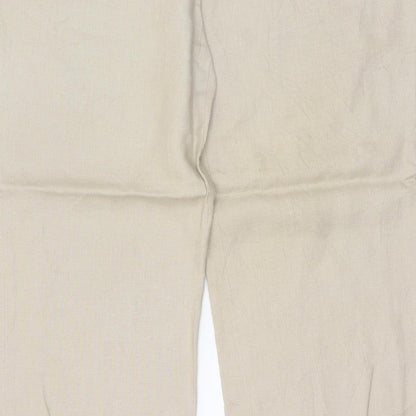 Planet Women Beige UK 14 100% Linen Pleated Straight Tailored Trousers
