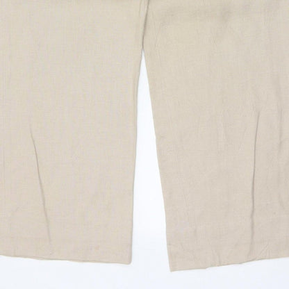 Planet Women Beige UK 14 100% Linen Pleated Straight Tailored Trousers