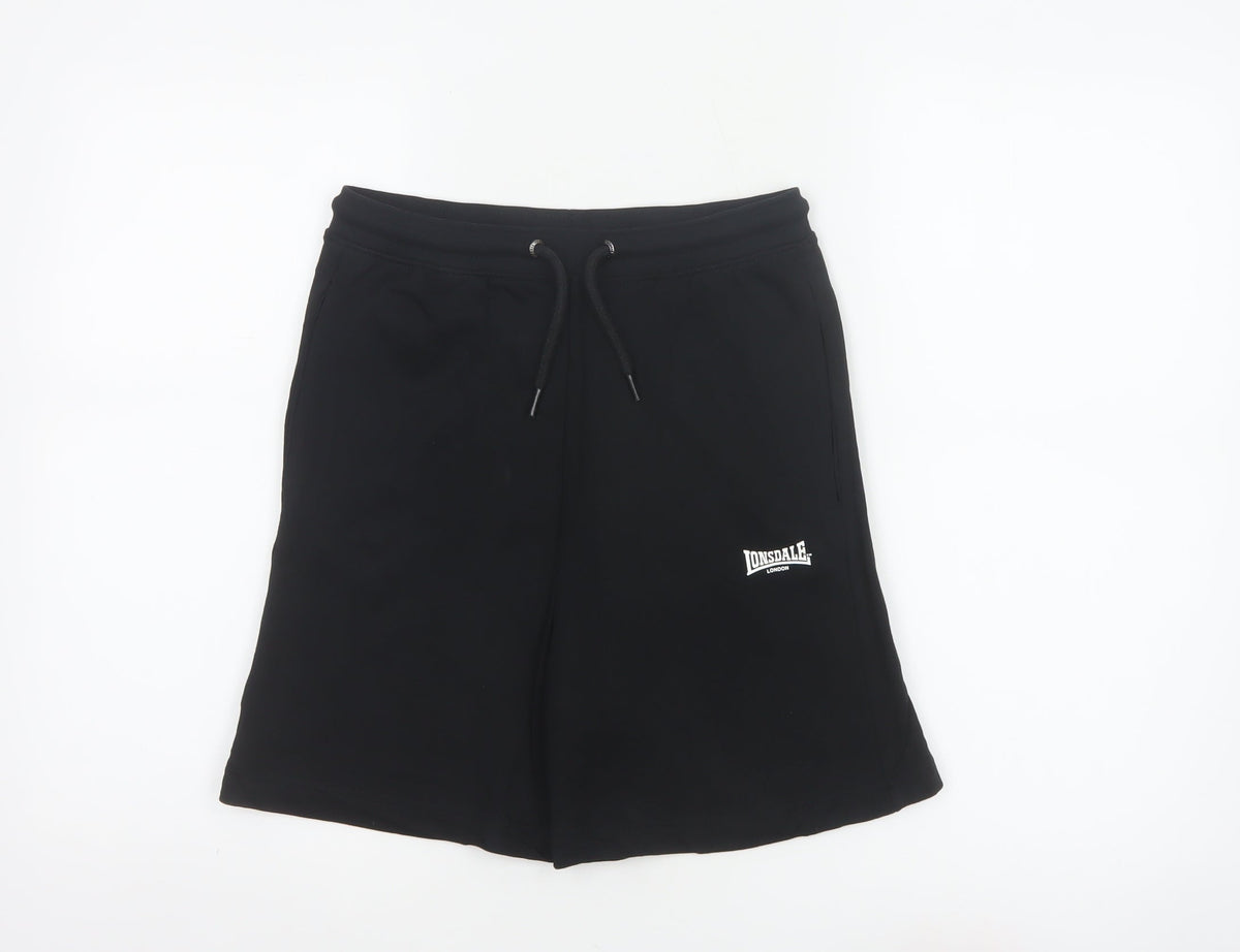 Lonsdale Boys Black 11-12 Years Sweat Shorts Cotton Drawstring Pockets
