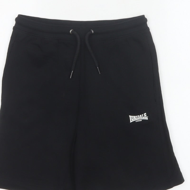 Lonsdale Boys Black 11-12 Years Sweat Shorts Cotton Drawstring Pockets