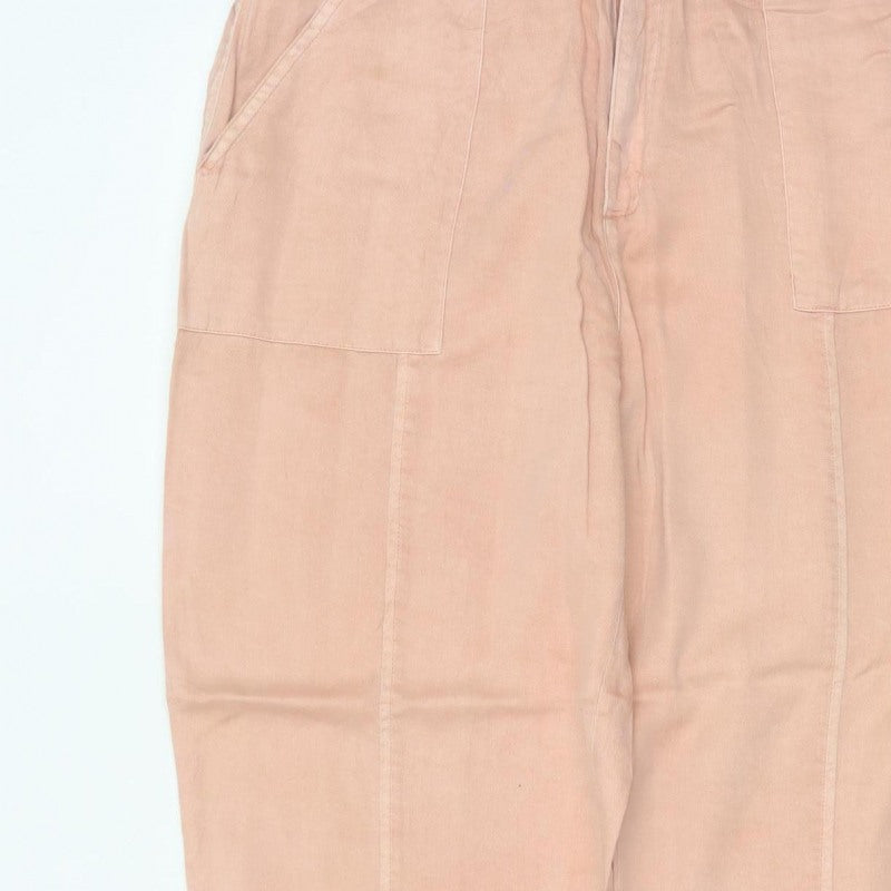 White Stuff Women Pink Size 14 Cargo Tapered Linen Blend Trousers
