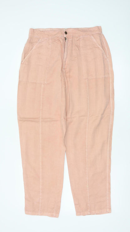 White Stuff Women Pink Size 14 Cargo Tapered Linen Blend Trousers