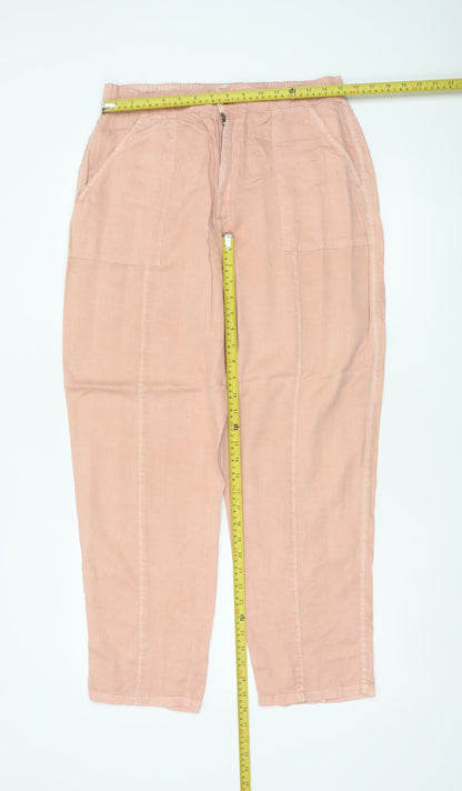 White Stuff Women Pink Size 14 Cargo Tapered Linen Blend Trousers