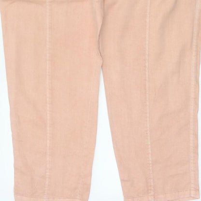 White Stuff Women Pink Size 14 Cargo Tapered Linen Blend Trousers