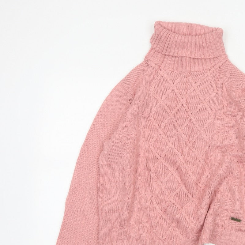 Roadster Women Pink S Cable-Knit Roll Neck Acrylic Jumper