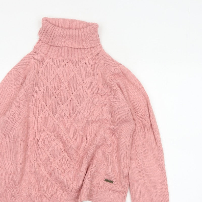 Roadster Women Pink S Cable-Knit Roll Neck Acrylic Jumper