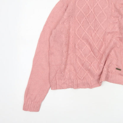 Roadster Women Pink S Cable-Knit Roll Neck Acrylic Jumper