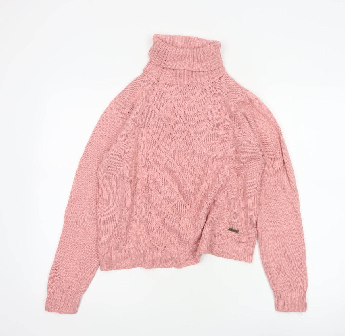Roadster Women Pink S Cable-Knit Roll Neck Acrylic Jumper