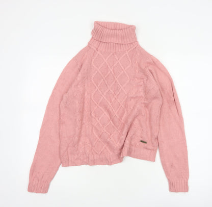 Roadster Women Pink S Cable-Knit Roll Neck Acrylic Jumper